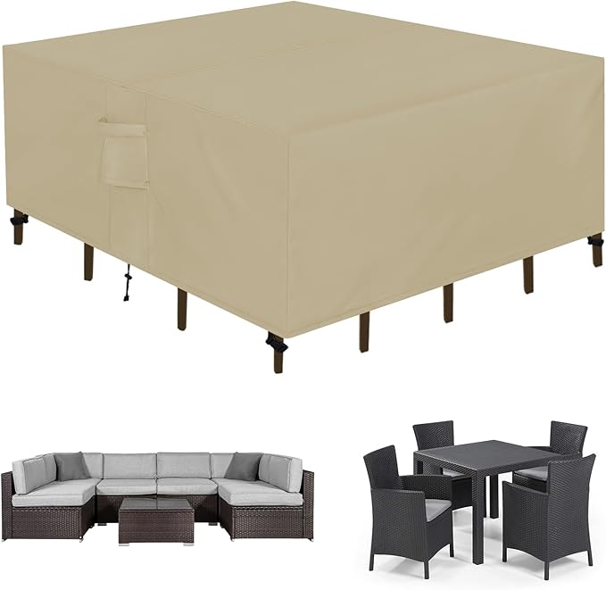 Easy-Going Square Patio Furniture Cover Waterproof Outdoor Dining Table and Chair Cover Anti-UV Outside Sectional Sofa Set Covers (64"L x 64"W x 28"H, Camel)