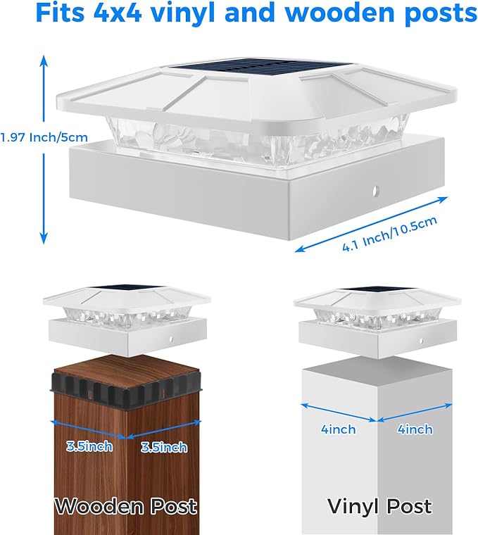 Peasur 4x4 Solar Post Cap Lights Outdoor with 3 Modes, 16 Packs White Fence Light Solar Powered Waterproof, Wood/Vinyl Deck Post Lights for Yard Garden Patio Porch Outside
