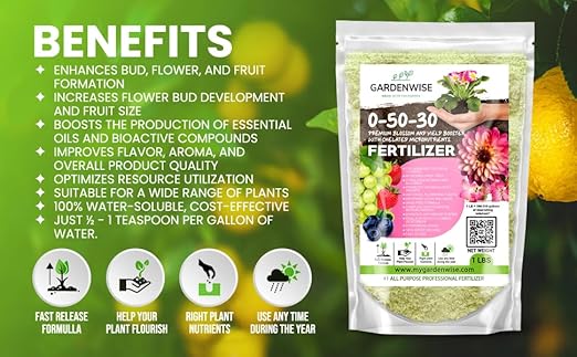 GARDENWISE 0-50-30 Universal Premium Bud and Bloom Booster Increases Flowering & Yield, for Use in Soil and Hydroponics, Super Concentrated Flower Fuel (1/2 LBS)