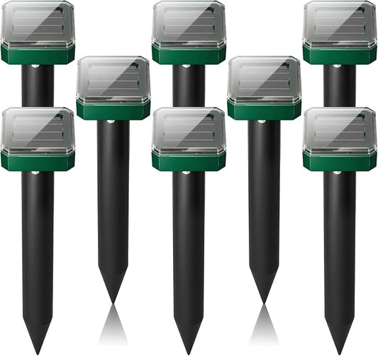8 Pack Mole Repellent Solar Powered, Gopher Repellent Ultrasonic for Lawns, IP65 Waterproof Mole Deterrent for Yard, Outdoor Pest Control for Groundhog, Vole, Armadillo, Chipmunk, Snake