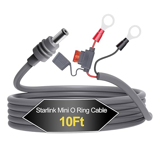 Starlink Mini O Ring Connecters Extension Cable, 18AWG, Starlink Mini Direct Battery Power Cable, Waterproof, Starlink Mini Extension Cord with Fuse Holder, Secure Blade Fuse Protection