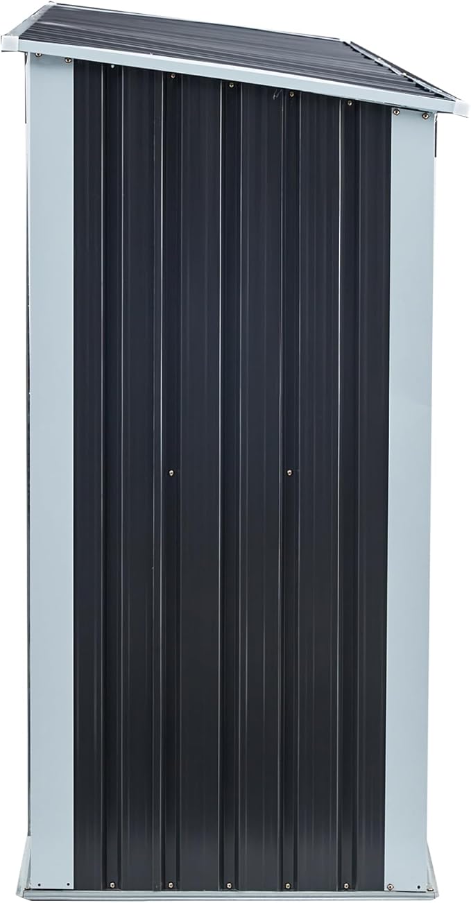 Galvanized Steel Log Storage Shed With Steel Floor Frame Raised Floor Slats Sloping Roof Design For Storing Your Firewood dark gray