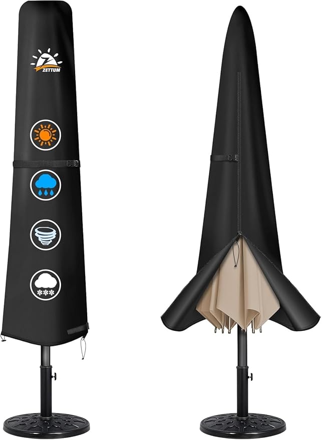 Zettum Patio Umbrella Cover - 600D Umbrella Covers Waterproof & Heavy Duty, Outdoor Umbrella Covers with Zip, Large Patio Parasol Cover Provide All-Weather Protection, Fit Market Umbrellas Up to 12 FT