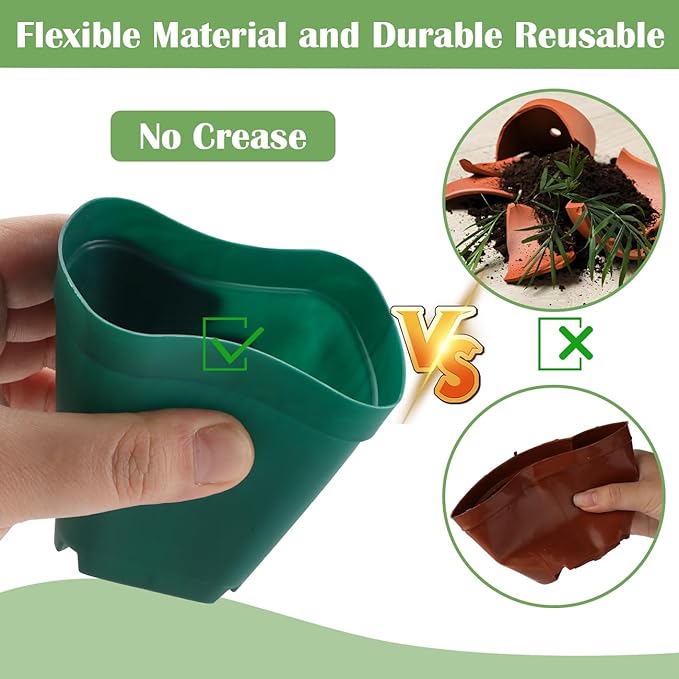 RooTrimmer 2.8 inch (7CM) Square Nursery Pots 120pcs (Green) and 24 Cell Nursery Pots Trays 5 Pack, Plastic Seedling Starter Tray with Drain Holes for Carrying and Holding Plant Pot(17"x11"x1.6")