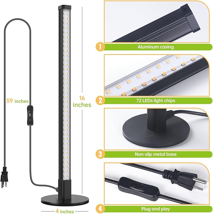 Vertical Grow Light, 72 LEDs Full Spectrum Light Bar, 5000K Wide Illumination Area Desk Light,1.4FT Stand Plant Lamp for Tall Houseplants, Tropical Plants, Foliage with On/Off Switch