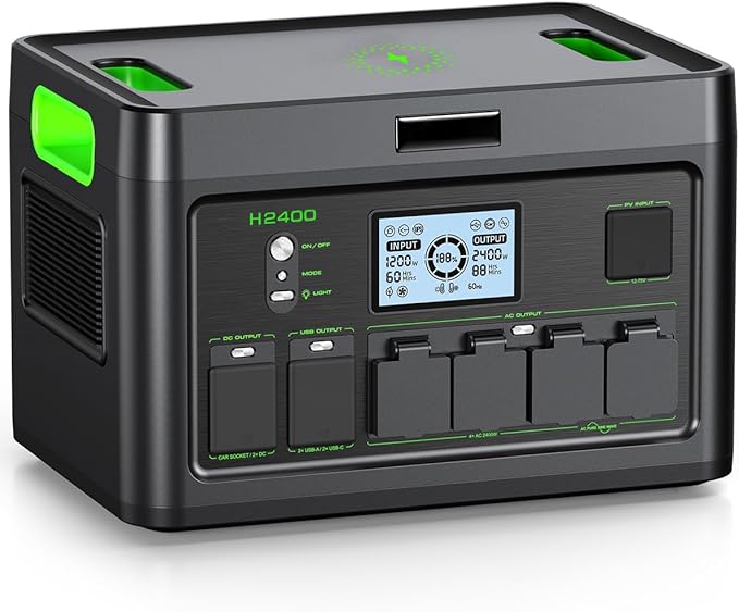 2400W Portable Power Station 1843Wh Outdoor Solar Generator with 2400W(4800W Peak) 4 AC Outlets, Fast Charging Emergency Power Backup Battery UPS for Home Outage RV/Van Road Trip Camping