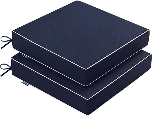 MIULEE Navy Outdoor Chair Cushions Set of 2, 18.5x16x3 Inch Waterproof Patio Seat Cushions for Outdoor Furniture Couch Sofa, 3 Year Color Fastness High Density Foam with Adjustable Ties