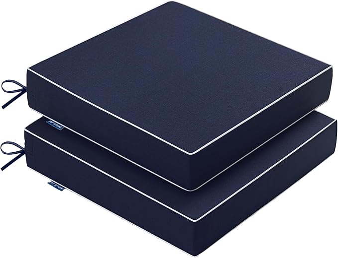 MIULEE Navy Outdoor Chair Cushions Set of 2, 22x22x3 Inch Waterproof Patio Seat Cushions for Outdoor Furniture Couch Sofa, 3 Year Color Fastness High Density Foam with Adjustable Ties