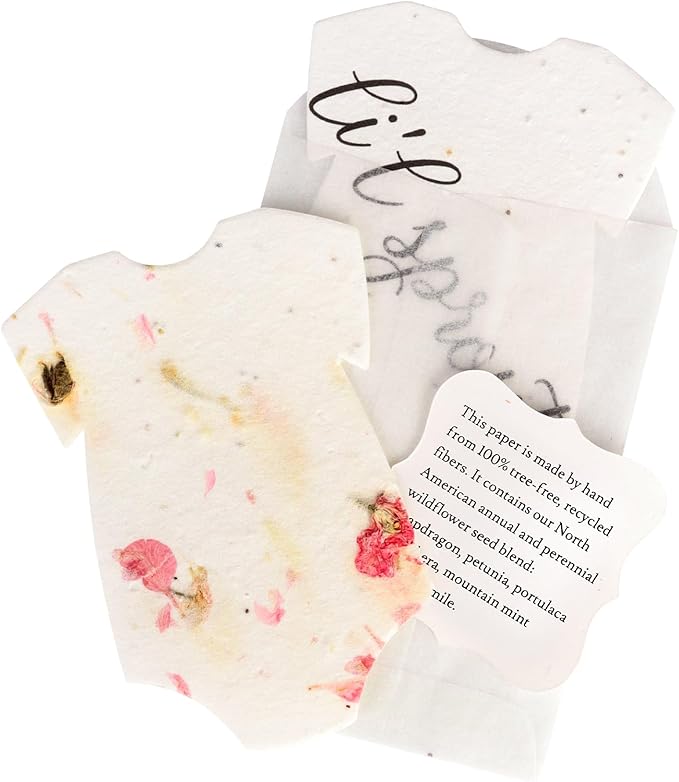 Onesie Gift Tags with Wildflower Seeds - 24pcs Writable Gift Wrap Tags for Baby Showers, Mother's Day Present, Party Favors, DIY Crafts, & Earth Day Decorations