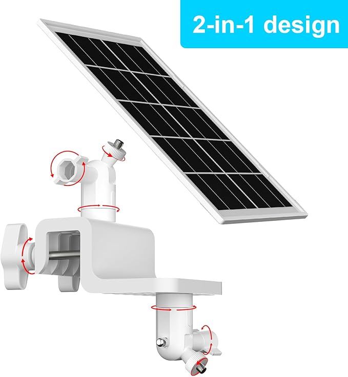 7W Solar Panel with Gutter Mount for Ring Cameras, Stick Up Cam, Stick Up Cam Pro, Outdoor Cam Plus Battery, Spotlight Cam Plus/Pro with Waterproof Cable and USB-C to Barrel Plug Adapter (White)