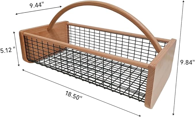 Beechwood Garden Hod for Harvesting, Premium Mesh Harvest Basket with Smooth Solid Wood Handle, Wire Picking Basket for Vegetables, Fruits & Flowers, Classic Garden Trug for Outdoor Rinse & Storage