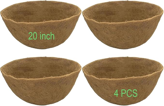 Coco Liners for Planters 20 Inch 4PCS Replacement Coco Fiber Basket Liner for Round Baskets Garden Containers