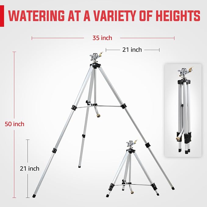 YAMATIC Impact Sprinkler on Adjustable Tripod Base, Garden Hose Quick Connect Water Hose Fittings - 3/4" Thread