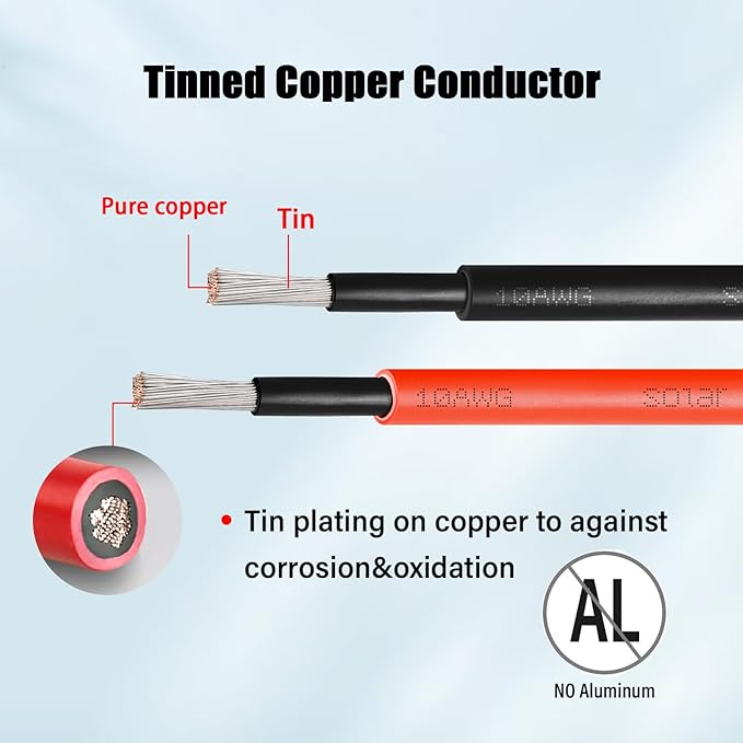 10 AWG Solar Cable 100FT Red + 100FT Black Tinned Copper Wire, 10 Gauge Solar Panel Wire for RV, Automotive, Trailer, Marine, Outdoors
