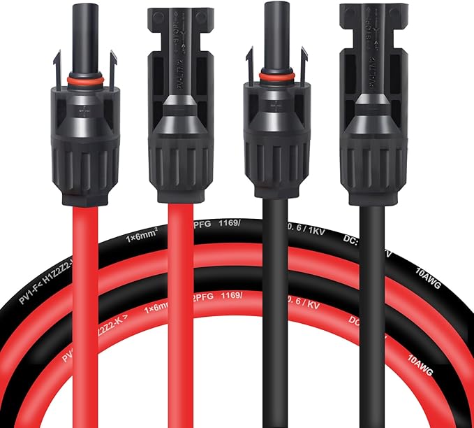 10AWG 10Feet Mc4 Extension Cable, Solar Extension Cable with Solar Connector on Both Ends for RV, Boat, Roof, Outdoor (10FT Red and 10FT Black)