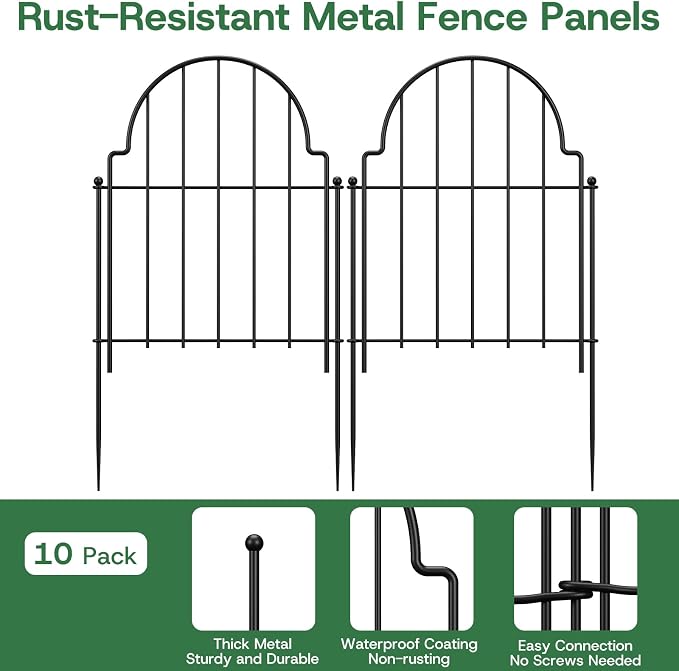 Garden Fence Panels, 17in H x 10.47ft L, 10 Panels Rust-Resistant Decorative Garden Fence, No Dig Small Garden Fence, Animal Barrier Fence for Garden Yard Flower Bed Patio Outdoor