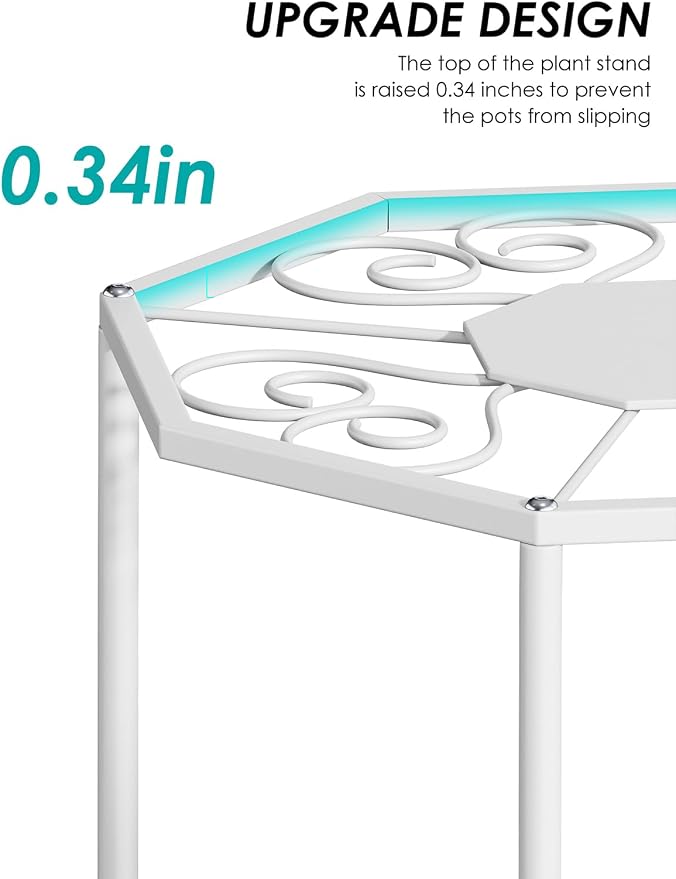 5-Pack Metal Plant Stands for Outdoor Indoor, Anti-Rust Iron Flower Pot Stand, Heavy Duty Plant Pot Shelf for Multiple Plant, Decoration Racks for Home, Patio & Garden (White)