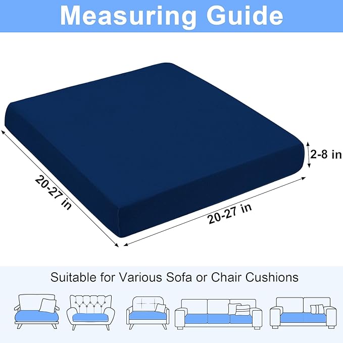 pickyNproud 8Pcs Patio Cushion Covers Stretch Outdoor Couch Cushions Slipcovers Replacement Washable Furniture Protector with Elastic Bottom Sofa Chair Seat Cover, Navy Blue