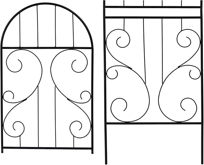 MyGift Decorative Garden Trellis, Separable and Assembled Deluxe Garden Fence, Vintage Pattern Design Matte Black Metal Wire Outdoor Climbing Plant Trellis for Ivy, Roses, and Vines
