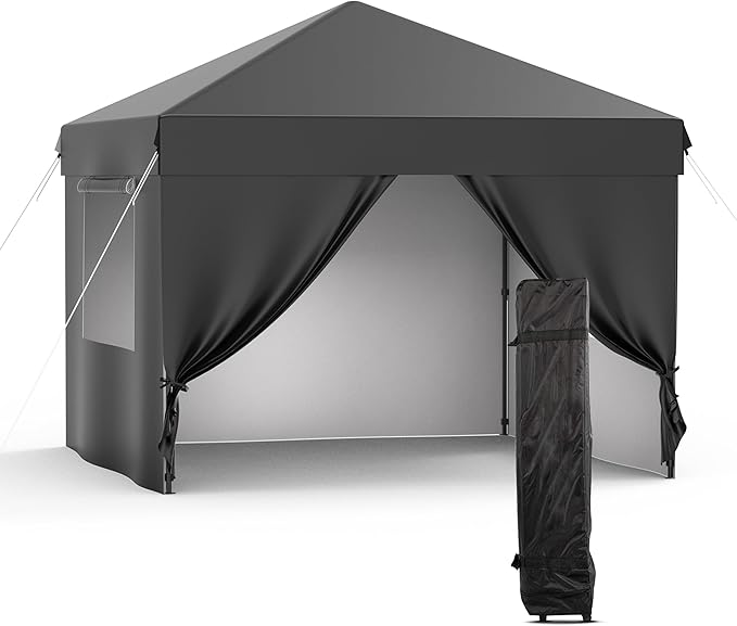 10x10FT Pop Up Canopy Tent Black 210D Oxford Waterproof with 4 Sidewalls Sun Shelter
