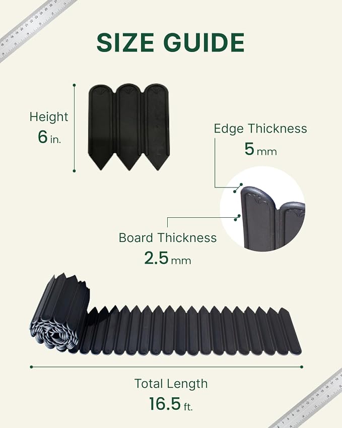 DAIM FlexWall Edge Landscape Edging, Fancy Garden Edging for Landscaping, Sturdy Garden Fencing & Landscape Border that Retain Soil & Stop Weeds, for Landscaping & Fencing Project, Black, 6" x 16.5 ft