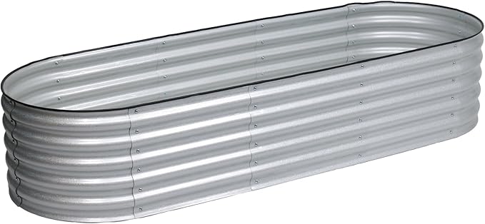 Aoodor 17" Tall Oval Galvanized Raised Garden Bed Kit, 6-in-1 Large Metal Outdoor Planter Box for Vegetables, Flowers, and Herbs, 7.5 x 2.3 x 1.5 Ft, Silver