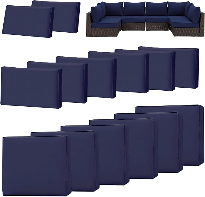 HOMREST 14-Piece Outdoor Cushion Covers Set for Patio Furniture, Reversible Double-Sided Sofa Slipcovers with Zipper, Water-Repellent Replacement Covers Only (Navy, 25.6×25.6×3.9in)