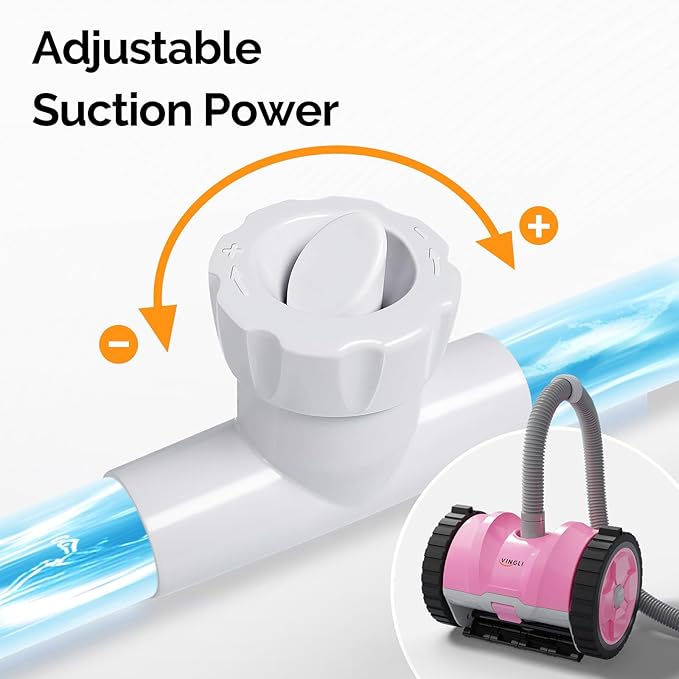 (2025 Upgrade) VINGLI Automatic Suction-Side Pool Vacuum Cleaner, Powerful Wall-Climbing Sweeper for Inground Pools, Includes 39.6ft Tangle-Free Hose (Pink&Gray)