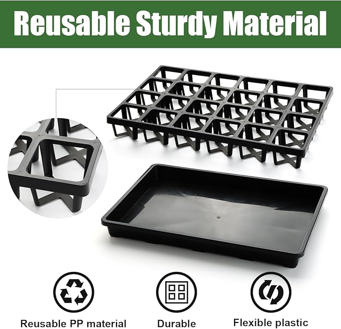 RooTrimmer 24 Cell Nursery Pots Trays (17"x11"x2") with Plastic Flat Seed Starter Trays, Durable Carrying Seedling Starter Tray, Reusable Planting Tray for Holding 2.7 inch Nursery Pots, 3 Sets Combo