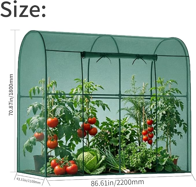 Crop Cages for Garden Plant, Plant Protection Tent with Zippered Door, Raised Bed Cover, Garden Bed Cover with Frame, Wind-Resistant Plant Cages for Outdoor Plants Vegetable Flower 87''*43''*71''