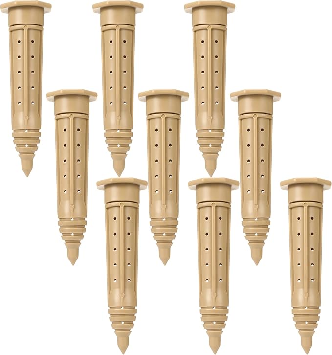 Briwooody 9 Pack 8 Inch Garden Watering Stake Large UV Protected ABS Plastic Deep Root Irrigation Spike Brown Drip System Parts Tubes for Trees Shrubs Bushes Flowers Fruits Vegetables Potted Plants