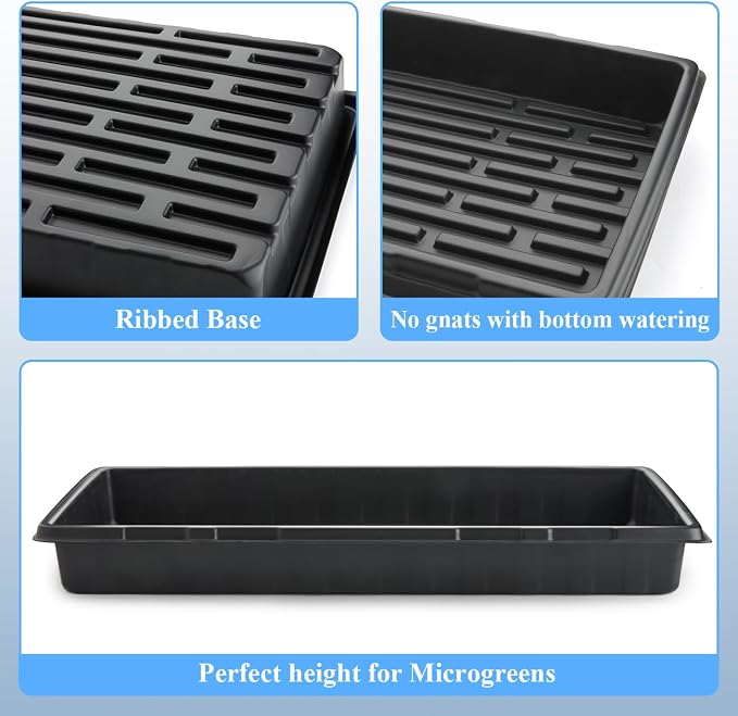 50-Pack Heavy-Duty 1020 Seed Starter Trays, Extra-Thick Plastic Planting Flats for Seed Germination, Microgreens & Seedlings – 21"x11" No-Hole Plant Trays Compatible with 72/128 Plug Inserts