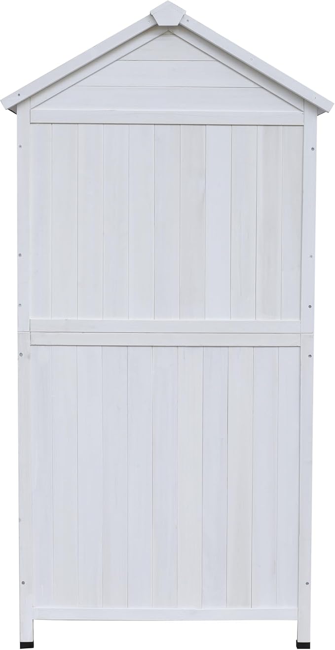 Christopher Knight Home Neapo 67" Outdoor Storage Shed, Spacious Storage Garden Tools Shed, Fire Wood Tall Sheds, Two Open Doors, Wooden Panel Design, Easy Organize Lawn Mowers, Shovels, Pots, White