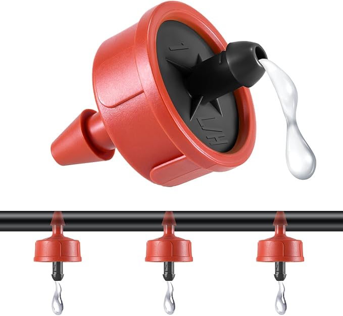 100 PCS 1 GPH Pressure Compensating Drip Irrigation Spot Watering Dripper, Standard Flow Drip Irrigation Emitters Heads for Vegetables Flowers Irrigation Drippers Parts for Outdoor Garden Beds Balcony