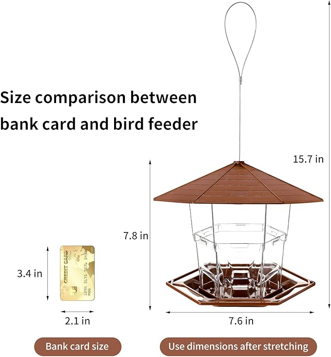 Jealoeur Bird Feeders for Outdoors Hanging Bird Feeder Wild Birds Seed, Brown 2 Pack