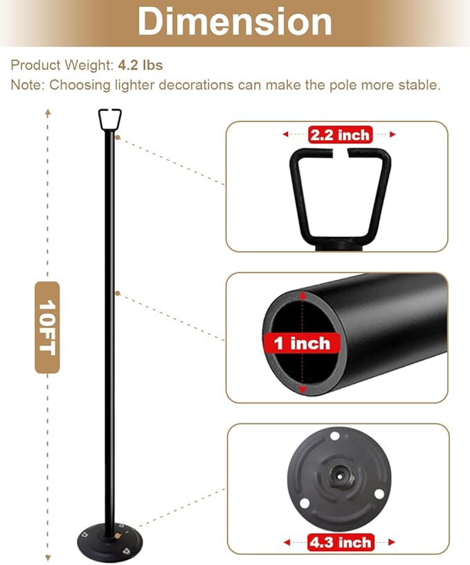 Queension 10FT Ground Base String Light Poles for Outdoor String Lights for Garden, Backyard, Patio Lighting Stand for Parties, Bistro & Weddings, 4.2lbs, 2 Pack