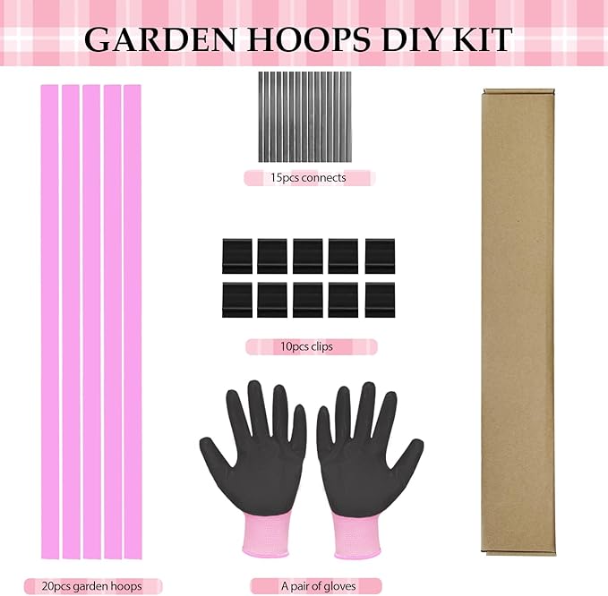 Garden Hoops 20pcs, Sunwuk Greenhouse Hoops for 1-3.5ft Wide Raised Bed, 5 Sets of 5.6ft Long Super Bendable Fiberglass Rods, Raised Planter Box Kit and Mini Greenhouse for Row Cover (S Size)