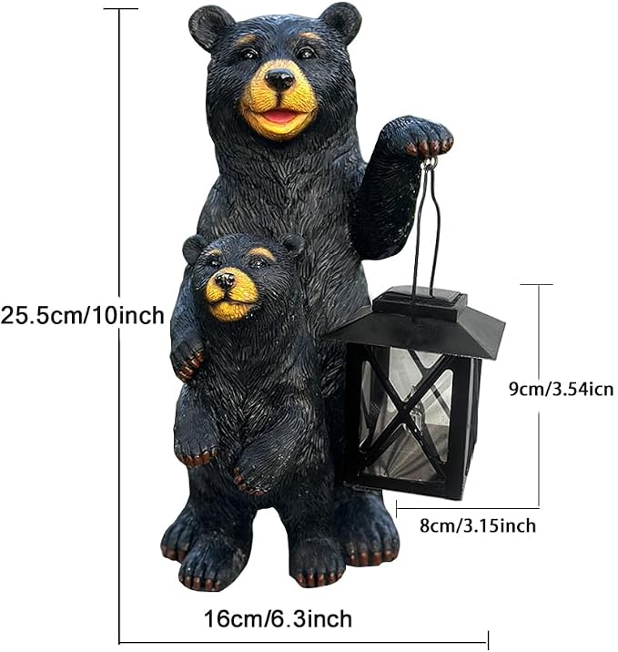 Black Bear Garden Statue with Solar Lantern, Bear Figurine Lights for Outside, Yard Garden Decor Unique Birthday Housewarming Gifts for Women, Mom