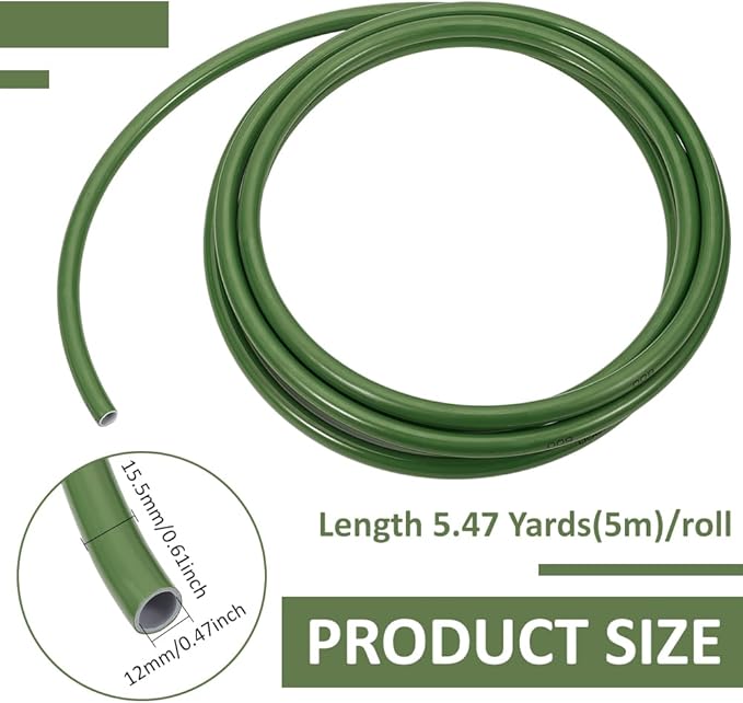 BENECREAT 16.4Ft Green Tubing Roll for Bundling Artificial Flower Stems, 0.47inch ID Flexible PVC Flower Stem Covers Pipe for Wedding Bouquet Corsage