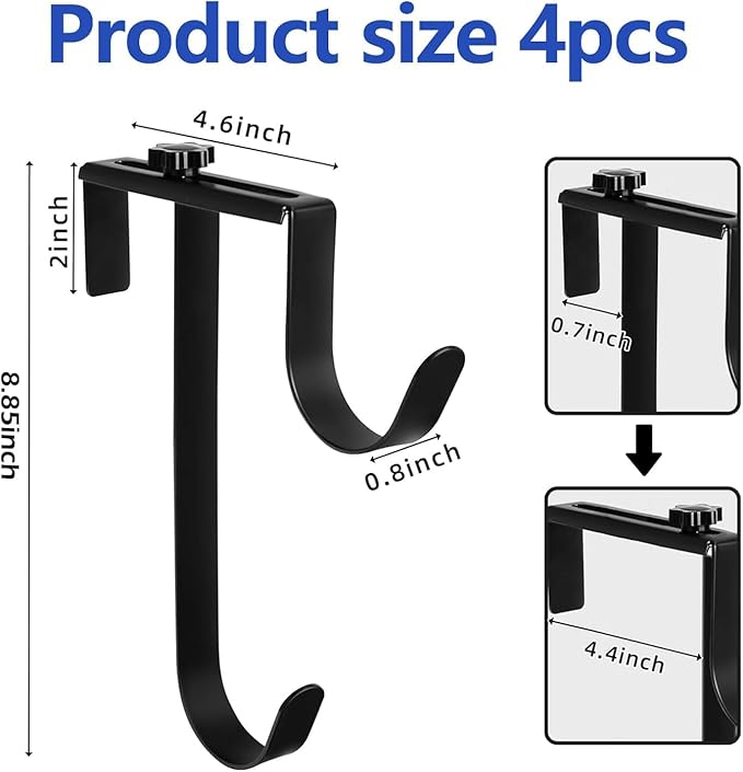 4 Pcs Double Pool Fence Hooks for Pool Equipment, Adjustable Pool Pole Hanger Holder, Rustproof Swimming Pools Skimmer Pole Hooks for Hanging Tool, Hose, Leaf Rakes, Nets Pool-Accessories (Black)