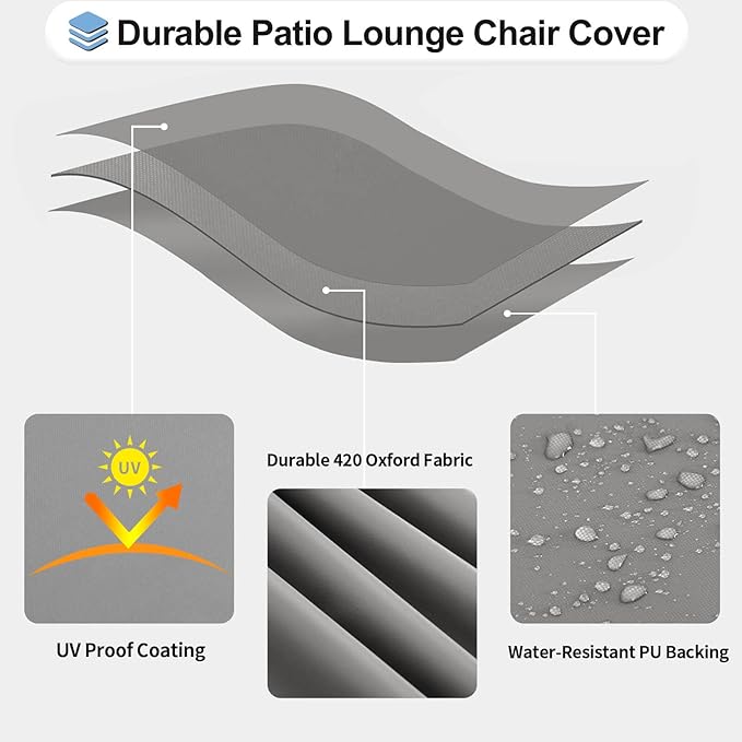 OutdoorLines Outdoor Waterproof Patio Chaise Lounge Chair Cover - UV Resistant Lounger Covers Heavy Duty Weatherproof Patio Sofa Furniture Covers, 2 Packs, 78Wx35.5Dx33H Inches, Gray