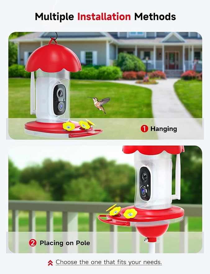 Hummingbird Feeder with Camera Solar Powered, Hummingbird Feeders for Outdoors with 2K Bird Watching Camera, Ideal Gifts for Christmas, White Elephant Gifts