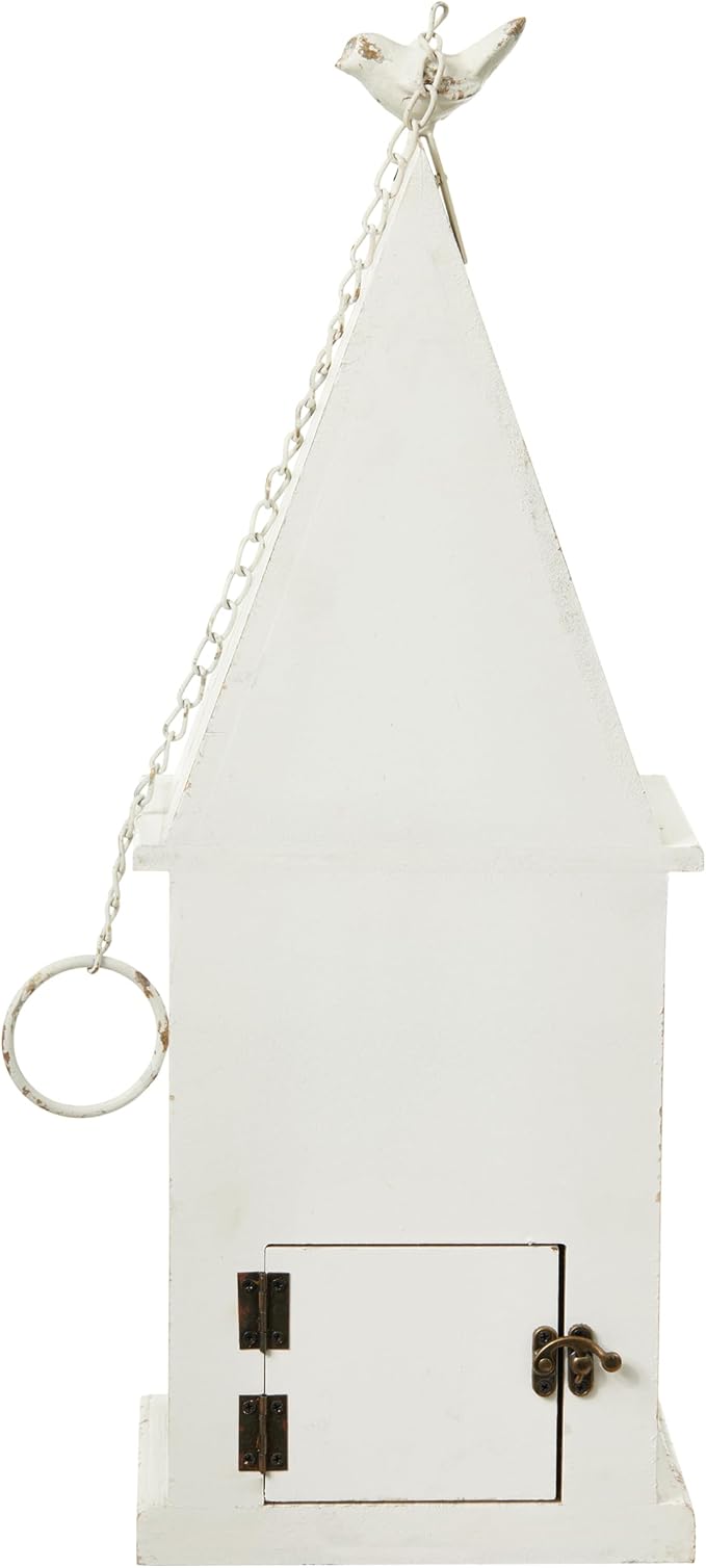 22.4" H Wooden Birdhouse, Hanging Bird Houses for Outside with Pole for Finch, Bluebird, Cardinals, Vintage Church Bird House Garden Patio, Distressed Wood Birdhouse Country Cottages
