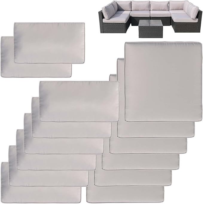 14Pcs Patio Cushion Covers Replacement Splashproof UV-Resistant Inelastic Covers with Zippers, Max Compatible 23.6x23.6x3.9 inch Patio Cushion, for 7 Pcs Outdoor Patio Furniture Sets