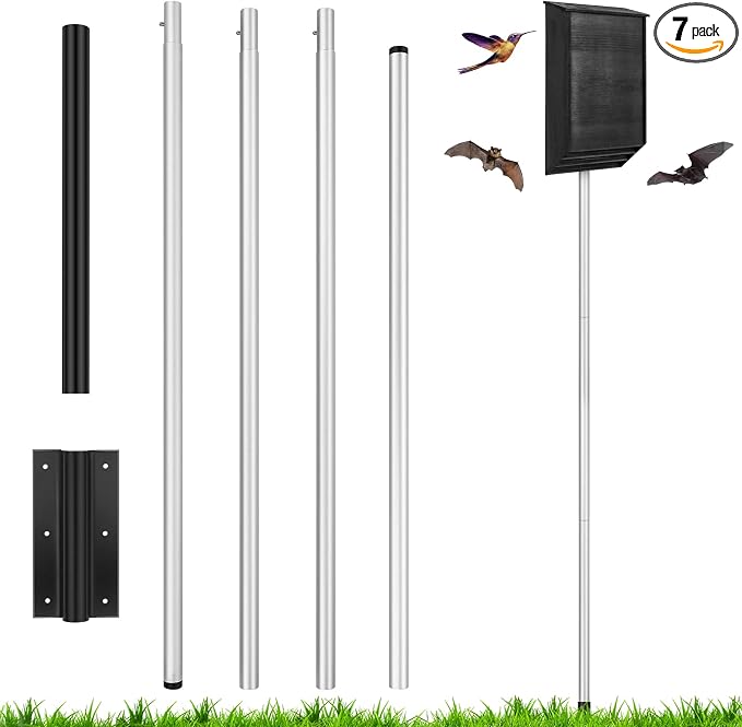 Yaocom 12 FT Telescoping Purple Martin House Pole,Aluminum Bat House Kit with Ground Socket, Adjustable Heavy Duty 4-Section Round Pole, Purple Martin Bird Accessories for Outdoors (Silver)