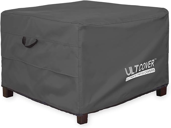 ULTCOVER Waterproof Patio Ottoman Cover Square Outdoor Side Table Furniture Covers Size 32L x 32W x 20H inch, Black