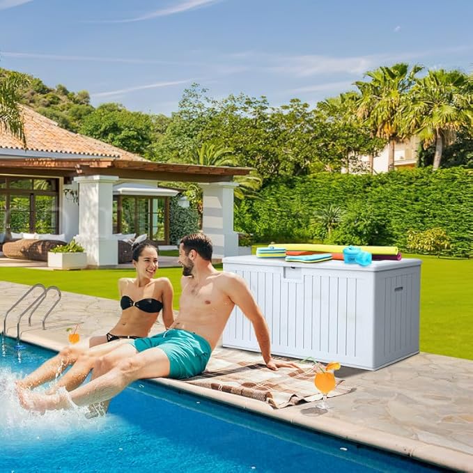 YITAHOME XL 150 Gallon Large Deck Box,Outdoor Storage for Patio Furniture Cushions,Garden Tools,Waterproof,Lockable (White)