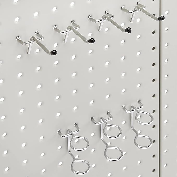 Amazon Basics Rectangular Metal Pegboard Wall Organizer, Tool Storage Organization System, Rust and Scratch Resistant, 48-Piece Kit, Gray