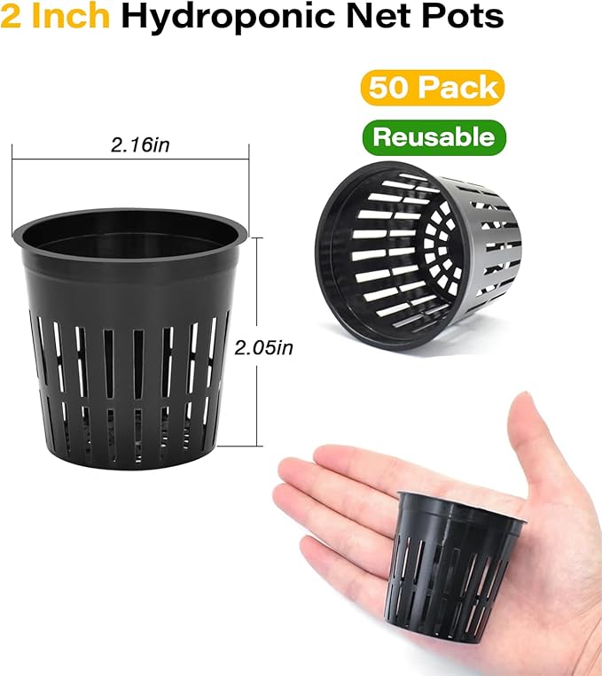 ZeeDix 2 Inch Net Pots for Hydroponics, 100 Pack Mesh Net Cups Hydroponic Baskets Plant Nursery, Reusable Heavy Duty Wide Lip Round Bucket Basket for Plants