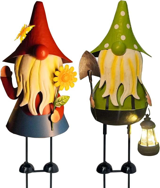 HONGLAND Solar Gnomes Garden Statue -18 Inch Gnomes Outdoor Decorations for Outside with Solar Lantern -Outdoor Figurine Lights for Patio Yard Lawn Porch